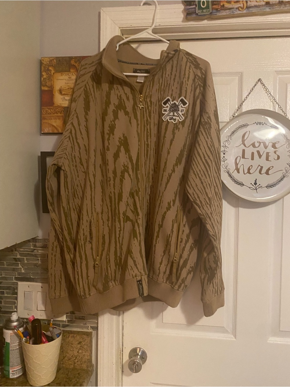 Vintage Lrg roots and equipment Tan & Olive Drip-Print Zip Jacket